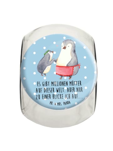 Mr. & Mrs. Panda Bonbonglas Pinguin mit Kind mit Spruch in Blau Pastell