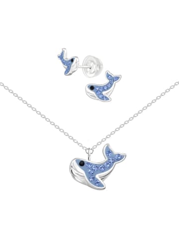 Alexander York Schmuckset WAL Kristall blau in 925 Sterling Silber, 4-tlg. in silber