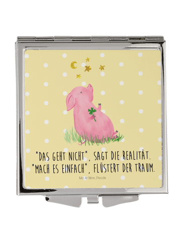 Mr. & Mrs. Panda Klappbarer Spiegel Schwein Glück mit Spruch in Gelb Pastell