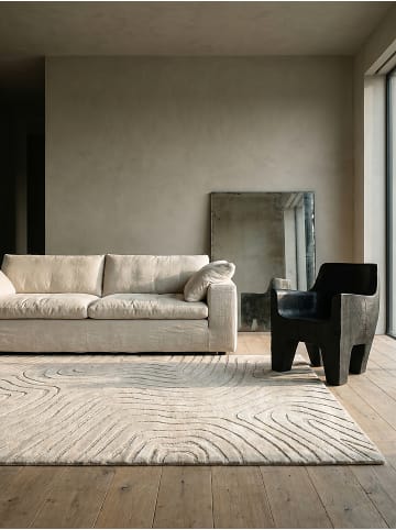 KADIMA DESIGN Teppich Wolle Handgetuftet LEVEN Wellen Abstrakt Wohnzimmer Modern in Beige
