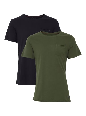 BLEND Einfarbiges Rundhals T-Shirt 2er Stück Set BHNOEL in Schwarz-Grün