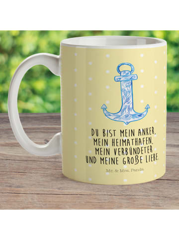 Mr. & Mrs. Panda Kindertasse Anker Blau mit Spruch in Gelb Pastell