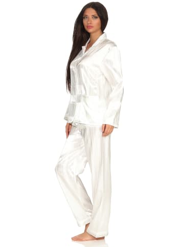 NORMANN Satin Pyjama Streifendress - 47504 in Champagner