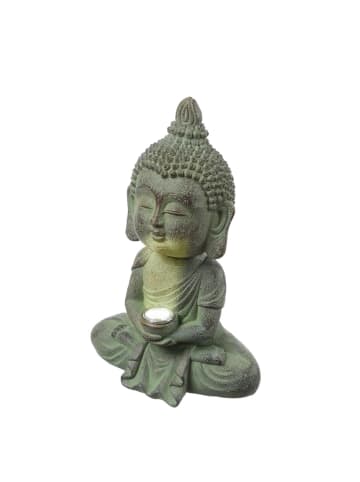 MARELIDA LED Solar Buddha Wackelfigur Gartenfigur H: 19cm Lichtsensor in hellgrau