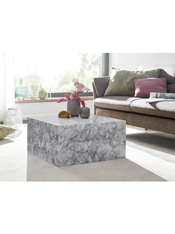 KADIMA DESIGN Couchtisch MONOBLOC 60x30x60 cm Hochglanz mit Marmor Optik Weiß in Grau
