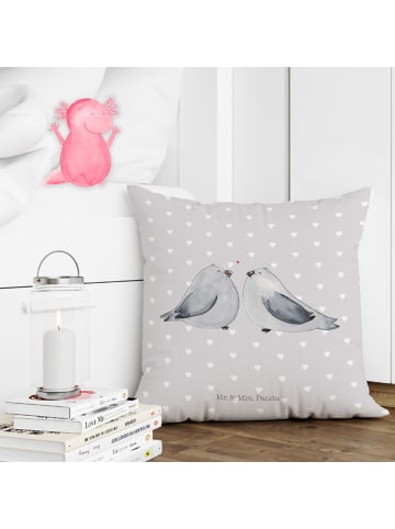 Mr. & Mrs. Panda Kissen bedruckt Turteltauben Liebe ohne Spruch in Grau Pastell