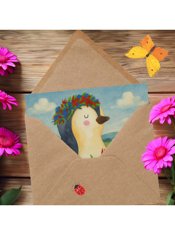 Mr. & Mrs. Panda Klappkarte Pinguin Blumen Design ohne Spruch in Weiß