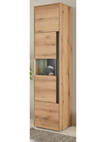Furn.Design Vitrine Eiche Evoke 50 x 197 cm, Vitrinenschrank 3-türig mit 5 Fächern