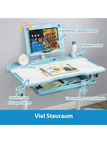 COSTWAY Schreibtisch Kinder mit Stuhl in Blau