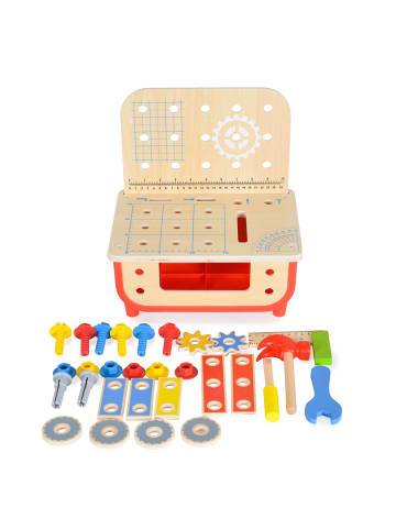 Tooky Toy Kinder Holz Werkbank TF797 in rot