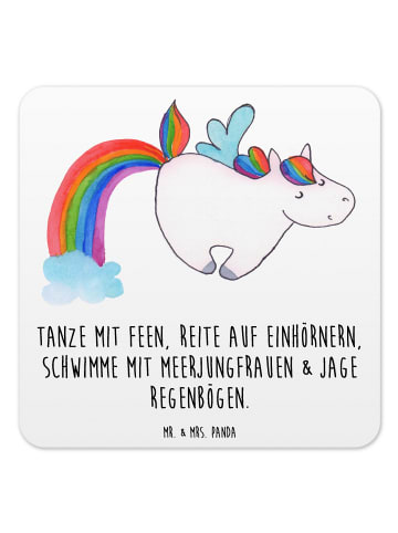 Mr. & Mrs. Panda Untersetzer Einhorn Fliegendes Pferd mit Spruch in Weiß