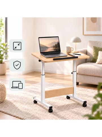 relaxdays Laptoptisch in Weiß/ Natur - (B)60 x (H)67-90 x (T)40 cm