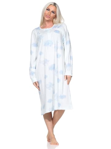 NORMANN Langarm Nachthemd klassische Design Knopfleiste am Hals - 87414 in hellblau1