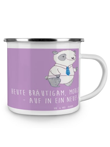 Mr. & Mrs. Panda Kaffeebecher Bräutigam Heute mit Spruch in Lavendeltraum