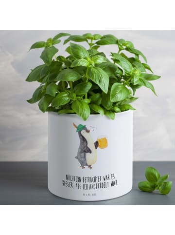 Mr. & Mrs. Panda Blumenkübel Pinguin Bier mit Spruch in Weiß