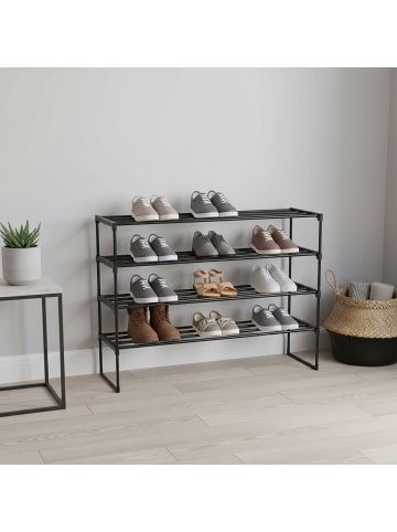 relaxdays Schuhregal "4 Ebenen" in Schwarz - (B)92 x (H)72 x (T)30 cm