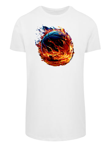 F4NT4STIC Long Cut T-Shirt Basketball On Fire Sport LONG in weiß