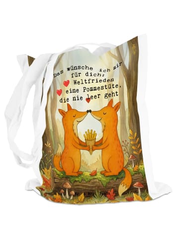 Mr. & Mrs. Panda Shopping Tasche Füchse Liebe Pommes Design mit ... in Weiß