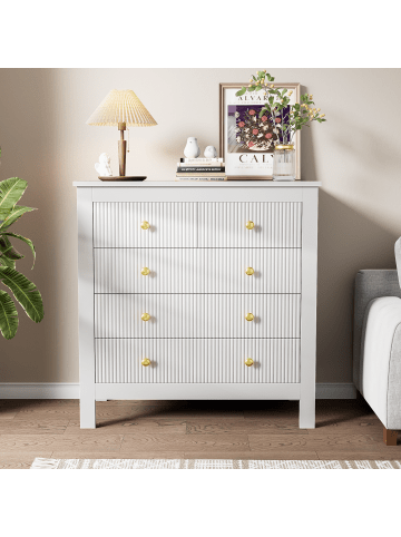 ABRIHOME Weißes Sideboard mit Spezialtüren & Goldgriffen – (B)79x40(H)x(T)81 cm