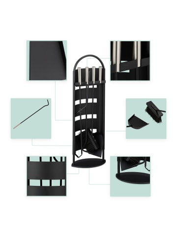 relaxdays 5-tlg. Kaminbesteck-Set in Schwarz/ Silber