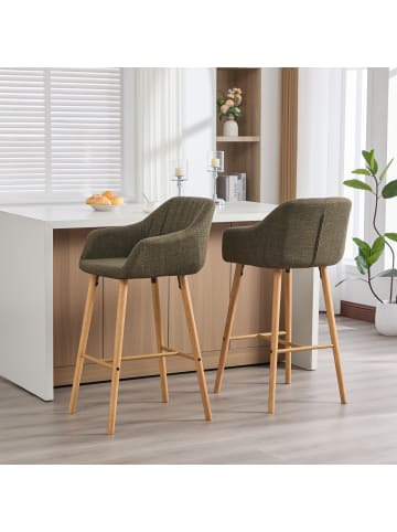 ABRIHOME Barhocker mit Armlehnen 2er-Set, Hohe Rückenlehne, Leinen & Holzbeine