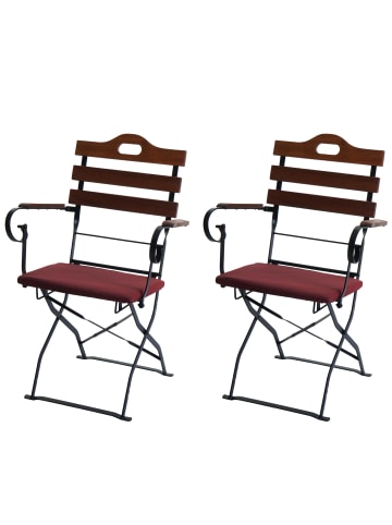 MCW 2x Biergartenstuhl J40, Braun, Polster rot