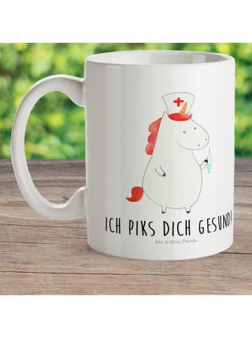 Mr. & Mrs. Panda Kindertasse Einhorn Krankenschwester mit Spruch in Weiß