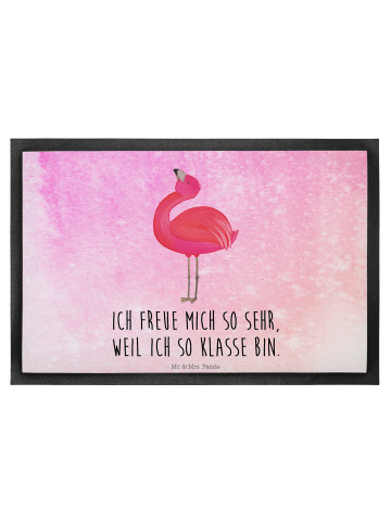Mr. & Mrs. Panda Fußabtreter Flamingo Stolz mit Spruch in Aquarell Pink