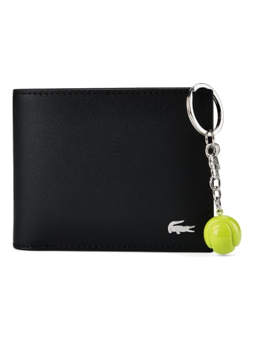 Lacoste Geldbörse RFID Schutz Leder 11 cm Geschenkbox noir kr ball jaune fluo