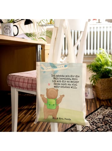 Mr. & Mrs. Panda Jutebeutel Bär Flugzeug Design mit Spruch in Weiß