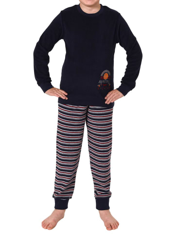 NORMANN Frottee langarm Schlafanzug Pyjama Bündchen und Basketball - 77019 in marine