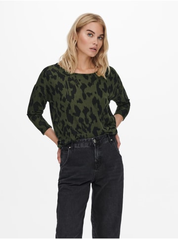 ONLY Print 3/4 Arm Shirt Dünner Rundhals Muster Pullover ONLELCOS in Schwarz-5