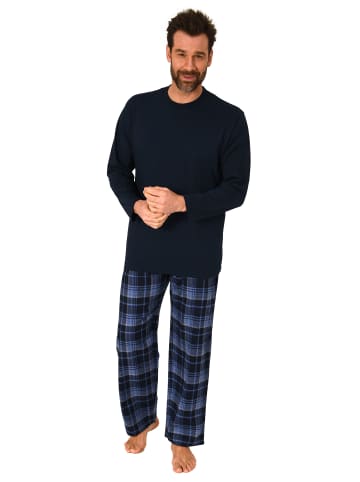 NORMANN Schlafanzug lang Pyjama karierte FlanellHose - 76609 in blau