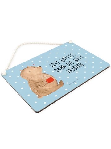 Mr. & Mrs. Panda holzbild Bär Kaffee mit Spruch in Blau Pastell