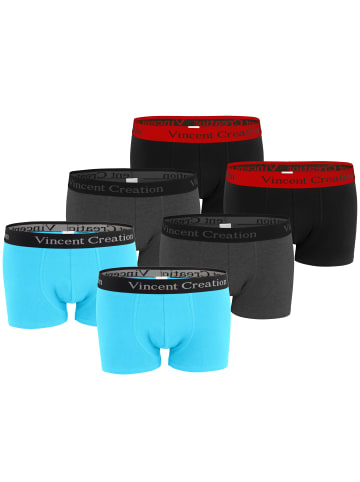 Vincent Creation® Boxershorts 6 Stück Hipster, Retroshorts in türkis/anthrazit/schwarz-rot