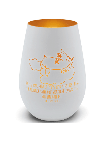 Mr. & Mrs. Panda Glas Windlicht Einhorn Verliebt mit Spruch in Weiß
