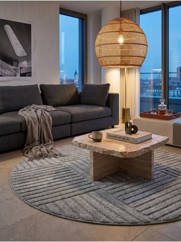KADIMA DESIGN Hochflorteppich 3D Bögen Boho Waschbar Wohnzimmer in Silber