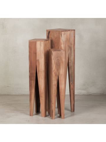 KADIMA DESIGN Beistelltisch 3er Set Massivholz Satztisch Quadratisch Modern, in Akazie