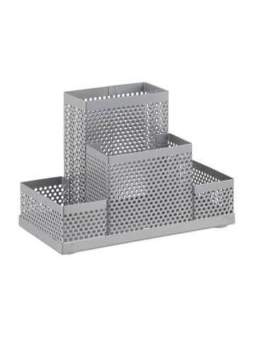 relaxdays Schreibtischorganizer in Silber - (B)16 x (H)11 x (T)8 cm