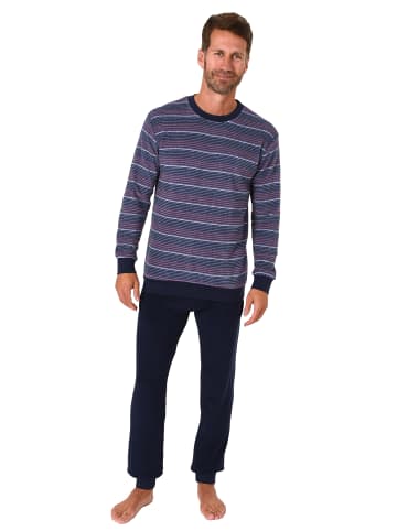 NORMANN Frottee Pyjama Schlafanzug lang Bündchen Streifen - 67723 in rot