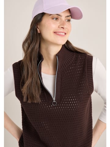 Cecil Ärmellose Weste im Crochet-Look mit Zipper in Macchiato Brown