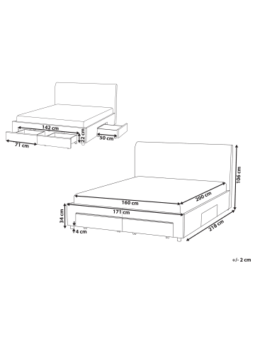 Beliani Doppelbett SOUTRIN in Weiß/Braun - (W) 171 x (H) 106 x (L) 218 cm