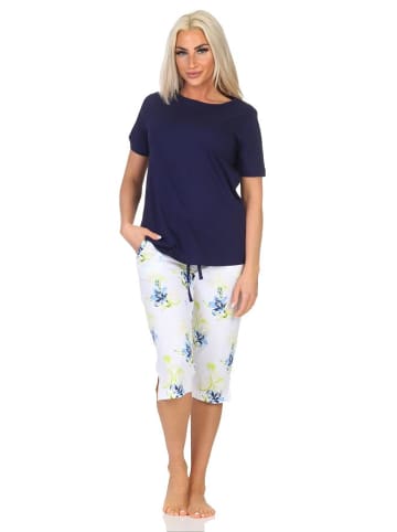 NORMANN Schlafanzug kurzarm Pyjama floraler Print Jersey - 85004 in marine