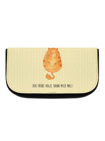 Mr. & Mrs. Panda Kulturbeutel Katze Frühaufsteher mit Spruch in Gelb Pastell