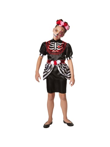 tectake Untote/Skelettfrau, Gr. 128 (7-8 Jahre), Kurzkleid mit Skelettaufdruck