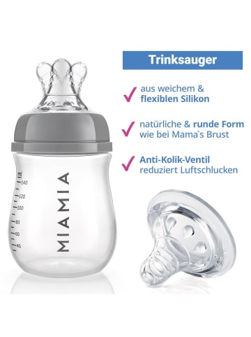 MiaMia PP-Flasche 2er Pack 140 ml + Silikon-Trinksauger in grau