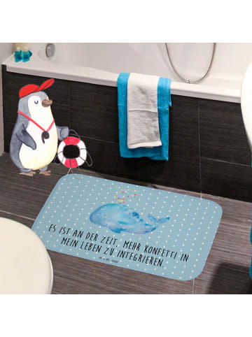 Mr. & Mrs. Panda Duschvorleger Wal Konfetti mit Spruch in Blau Pastell