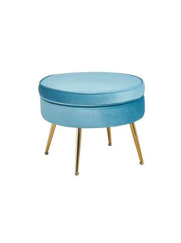 SalesFever Polsterhocker rund mit goldfarbenem Chromgestell und Samtbezug in Blau