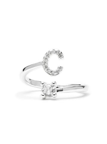 Luxenter Ring mit funkelnden Zirkonia-Steinen, silberfarben – Alphabet