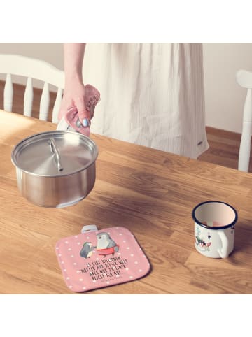 Mr. & Mrs. Panda Topfuntersetzer Pinguin mit Kind mit Spruch in Rot Pastell